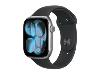 Apple Watch Series 11 (GPS) - 46 mm space gray aluminum - smartklokke med sportsb&#229;nd - fluorelastomer - svart - b&#229;ndbredde: M/L - 64 GB - Wi-Fi 4, UWB, Bluetooth - 37.8 g