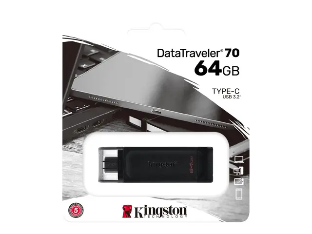 Kingston DataTraveler 70 - USB-flashstasjon - 64 GB - USB-C 3.2 Gen 1