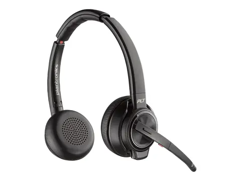 HP Poly Savi 8220 - Savi 8200 series - hodesett on-ear - DECT / Bluetooth - trådløs - USB-A via Bluetooth-adapter - svart - UC-sertifisert, Certified for Microsoft Teams