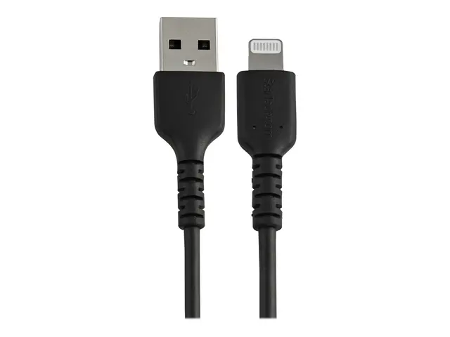 StarTech.com 12 in(30cm) Durable Black USB-A to Lightning Cable, H...