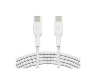 Belkin BoostCharge - USB-kabel USB-C (hann) til USB-C (hann) - USB 2.0 - 3 A - 2 m - USB Power Delivery (60W), flettet kabel - hvit