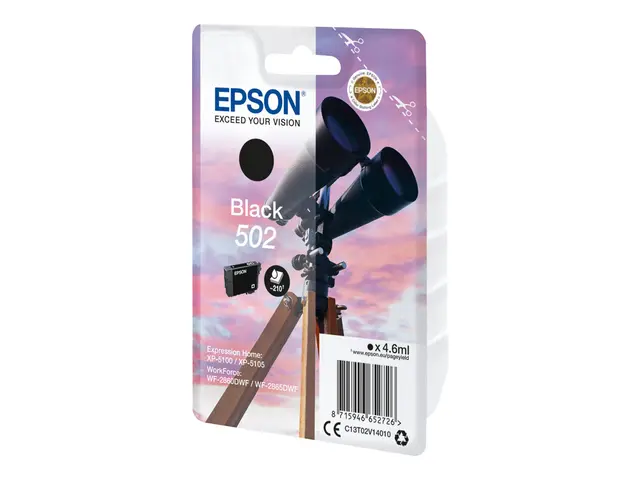 Epson 502 - 4.6 ml - svart - original - blære med RF/lyd-alarm - b...