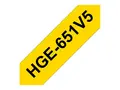 Brother HGE-651V5 - Svart p&#229; gult - Rull (2,4 cm x 8 m) 5 kassett(er) laminert teip for P-Touch PT-9500pc, PT-9700PC, PT-9800PCN; P-Touch R RL-700S