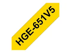 Brother HGE-651V5 - Svart p&#229; gult - Rull (2,4 cm x 8 m) 5 kassett(er) laminert teip for P-Touch PT-9500pc, PT-9700PC, PT-9800PCN; P-Touch R RL-700S