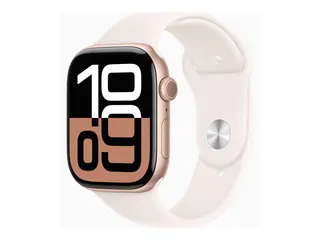 Apple Watch Series 10 (GPS + Cellular) 46 mm - rosegull aluminium - smartklokke med sportsb&#229;nd - fluorelastomer - lett rouge - b&#229;ndbredde: M/L - 64 GB - LTE, Wi-Fi 4, UWB, Bluetooth - 4G - 35.3 g