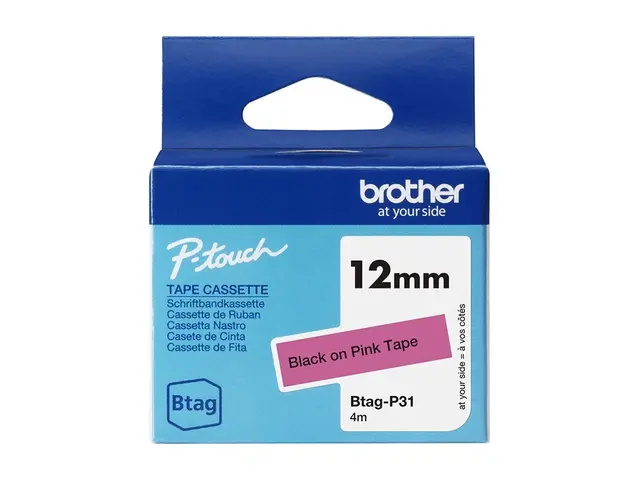 Brother BTAG-P31 - Sort på lyserødt Rull (1,2 cm x 4 m) 1 kassett(...