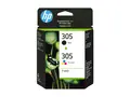 HP 305 - 2-pack - svart, farge (cyan, magenta, gul) original - blister - blekkpatron - for Deskjet 23XX, 27XX, 28XX, 41XX, 42XX; DeskJet Plus 41XX; ENVY 60XX, 64XX; ENVY Pro 64XX