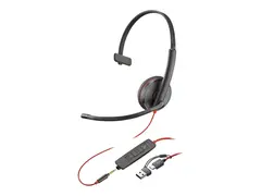 Poly Blackwire 3215 - Blackwire 3200 Series hodesett - on-ear - kablet - 3,5 mm jakk, USB-C - svart - Certified for Skype for Business, Avaya Certified, Cisco Jabber Certified, UC-sertifisert