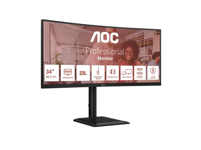 AOC CU34E4CV - LED-skjerm kurvet USB 34" 3440 x 1440 UWQHD @ 120 H...