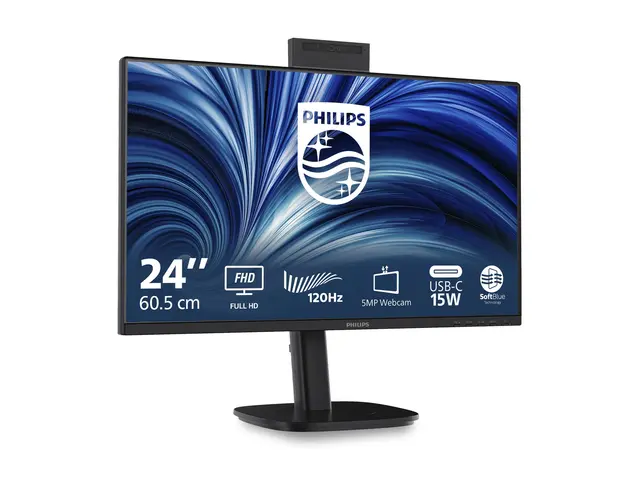 Philips 24B2N3200JH - 3000 Series - LED-skjerm 24" (23.8" synlig) - 1920 x 1080 Full HD (1080p) @ 120 Hz - IPS - 1500:1 - HDMI, VGA, DisplayPort - høyttalere - svart 