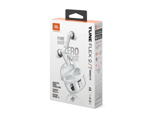 JBL TUNE Flex 2 - Ghost Edition - True wireless-hodetelefoner med mikrofon i øret - Bluetooth - aktiv støydemping - spøkelseshvit 