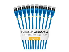 Startech - Koblingskabel - RJ-45 (hann) til RJ-45 (hann) 15 cm - 3.7 mm - U/FTP - CAT 6a - ultra-slim, uten hindringer, flertrådet, formstøpt - blå (en pakke 10)