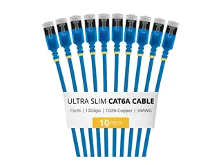 Startech - Koblingskabel - RJ-45 (hann) til RJ-45 (hann) 15 cm - 3.7 mm - U/FTP - CAT 6a - ultra-slim, uten hindringer, flertrådet, formstøpt - blå (en pakke 10)