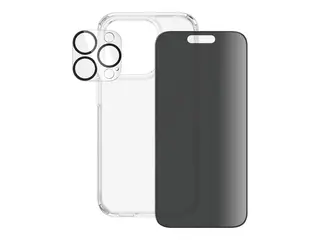 PanzerGlass - 3-i-1 Pakke - skjerm / linse / bakbeskyttelsessett for mobiltelefon glass - med personvernsfilter - rammefarge svart - for Apple iPhone 15 Pro