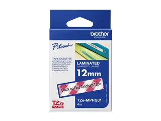 Brother TZe-MPRG31 - Svart på rød gingham Rull (1,2 cm x 4 m) 1 kassett(er) laminert teip - for Brother PT-H110; P-Touch PT-H105, H110; P-Touch Cube PT-P300; P-Touch Embellish PT-D215