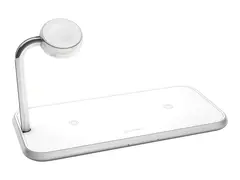 ZENS Dual+Watch Aluminium Wireless Charger Trådløs ladematte + AC-strømadapter - 20 watt - Apple Fast Charge, FC - hvit - for Apple Watch