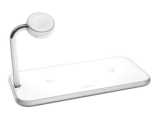 ZENS Dual+Watch Aluminium Wireless Charger Trådløs ladematte + AC-strømadapter - 20 watt - Apple Fast Charge, FC - hvit - for Apple Watch