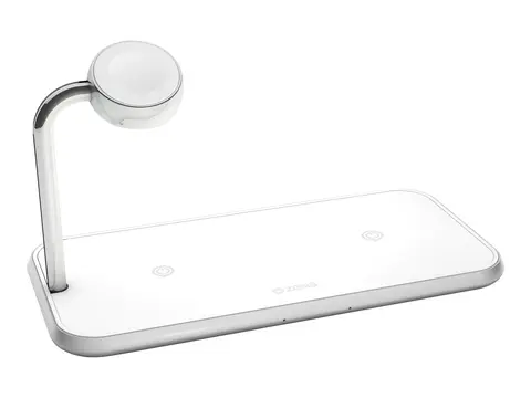 ZENS Dual+Watch Aluminium Wireless Charger Trådløs ladematte + AC-strømadapter - 20 watt - Apple Fast Charge, FC - hvit - for Apple Watch