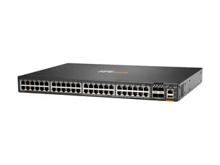 HPE Aruba 6300F - Switch - L3 - Styrt - 48 x 10/100/1000 + 4 x 1 Gigabit / 10 Gigabit / 25 Gigabit / 50 Gigabit SFP56 (opplink / stabling) front og side til bakside - rackmonterbar