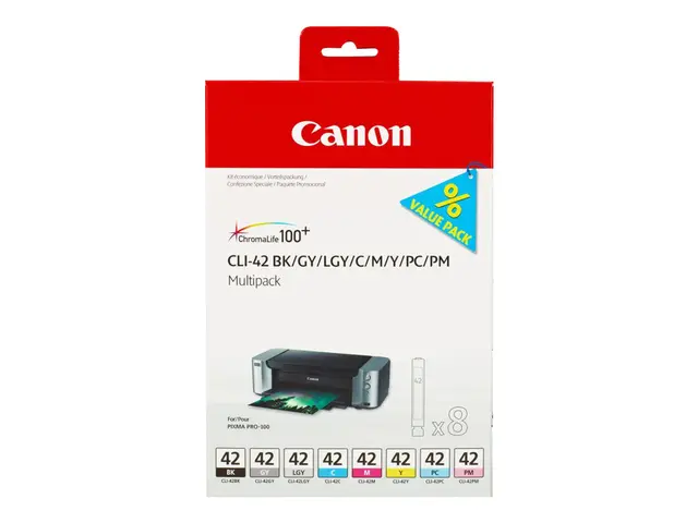 Canon CLI-42 BK/GY/LG/C/M/Y/PC/PM Multipack - 8-pack - grå, gul, c...