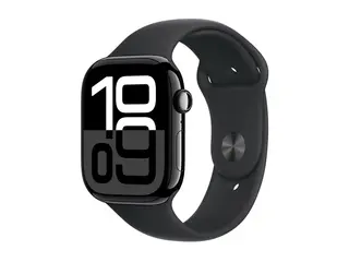 Apple Watch Series 10 (GPS) - 46 mm - jet svart aluminium smartklokke med sportsb&#229;nd - fluorelastomer - svart - b&#229;ndbredde: S/M - 64 GB - Wi-Fi 4, UWB, Bluetooth - 36.4 g