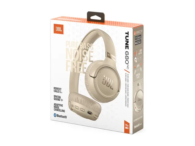 JBL TUNE 680NC - Hodetelefoner med mikrofon on-ear - Bluetooth - trådløs, kablet - aktiv støydemping - beige 