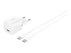 Belkin BoostCharge - Strømadapter PPS-teknologi - 25 watt - PD 3.1/PPS, Fast Charge (USB-C) - på kabel: USB-C - med USB-C-kabel (1m)