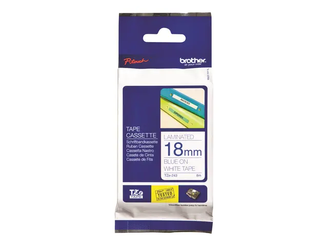 Brother TZe-243 - Selv-adhesiv blått på hvitt Rull (1,8 cm x 8 m) ...