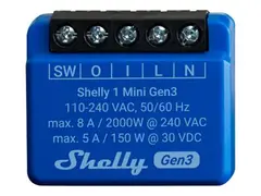 Shelly 1 Mini Gen3 - Relésvitsj - trådløs 802.11b/g/n, Bluetooth 4.2 - 2401 - 2495 MHz, 2400 - 2483.5 Mhz - blå, svart (en pakke 2)