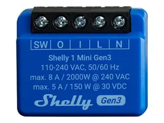 Shelly 1 Mini Gen3 - Relésvitsj - trådløs 802.11b/g/n, Bluetooth 4.2 - 2401 - 2495 MHz, 2400 - 2483.5 Mhz - blå, svart (en pakke 2)