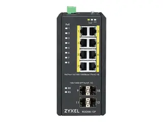 Zyxel RGS200-12P - Switch - Styrt 8 x 10/100/1000 (PoE+) + 4 x SFP - DIN-skinnemonterbar, rackmonterbar - PoE+ (240 W) - DC-str&#248;m