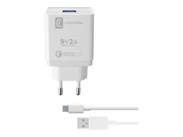 Cellular Line - Strømadapter 18 watt QC 3.0 (USB) på kabel: USB-C ...