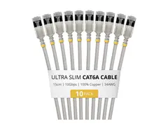 Startech - Koblingskabel - RJ-45 (hann) til RJ-45 (hann) 15 cm - 3.7 mm - U/FTP - CAT 6a - ultra-slim, uten hindringer, flertrådet, formstøpt - grå (en pakke 10)