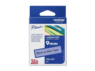 Brother TZe-521 - Sort på blått - Rull (0,9 cm x 8 m) 1 kassett(er) laminert teip for Brother PT-D210, D600, H110, H200; P-Touch PT-1005, D450, H107; P-Touch Cube Plus PT-P710