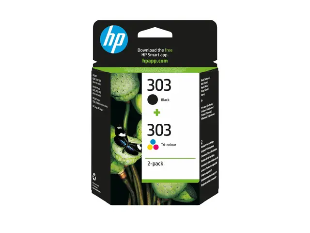 HP 303 - 2-pack pigmentert svart, farge (cyan, magenta, gul) origi...