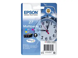 Epson 27 Multi-Pack - 3-pack - 10.8 ml - gul, cyan, magenta original - blekkpatron - for WorkForce WF-3620, WF-3640, WF-7110, WF-7210, WF-7610, WF-7620, WF-7710, WF-7715, WF-7720