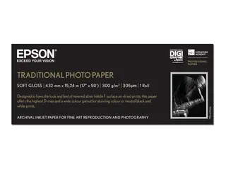 Epson Traditional Photo Paper - Rull (43,2 cm x 15 m) 300 g/m² - fotopapir - for SureColor P5000, P800, SC-P10000, P20000, P5000, P7500, P900, P9500