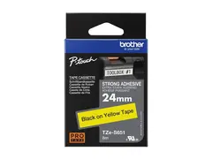 Brother TZe-S651 - Ekstra sterk adhesiv - svart på gult Rull (2,4 cm x 8 m) 1 kassett(er) laminert teip - for Brother PT-D600, P750, P950; P-Touch PT-2430, 3600, 9800, D800, E500, E550, P750, P900