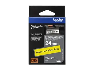 Brother TZe-S651 - Ekstra sterk adhesiv - svart på gult Rull (2,4 cm x 8 m) 1 kassett(er) laminert teip - for Brother PT-D600, P750, P950; P-Touch PT-2430, 3600, 9800, D800, E500, E550, P750, P900