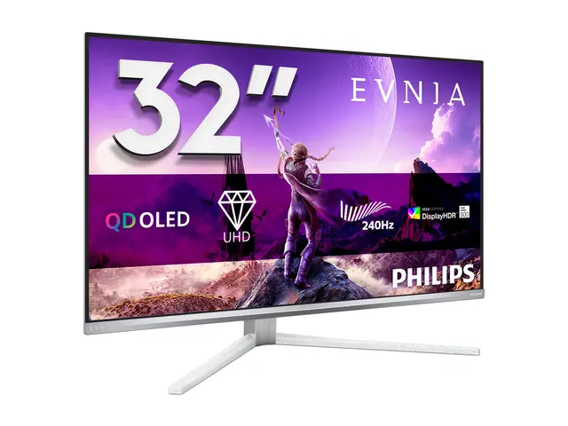 Philips Evnia 8000 32M2N8900P - OLED-skjerm gaming - USB - 32" (31.5" synlig) - 3840 x 2160 4K UHD (2160p) @ 240 Hz - 1500000:1 - DisplayHDR 500 True Black - 2xHDMI, DisplayPort, USB-C - høyttalere - hvit 