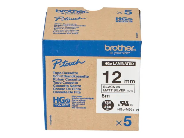 Brother HGE-M931V5 - Sort på sølv Rull (1,2 cm x 8 m) 5 kassett(er...