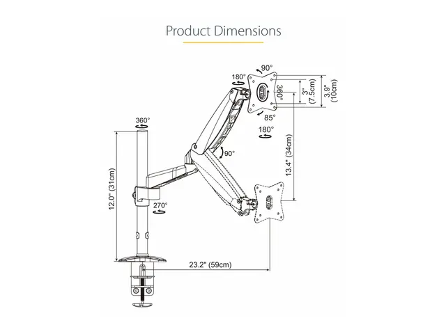 StarTech.com Desk Mount Monitor Arm for Single VESA Display up to ...