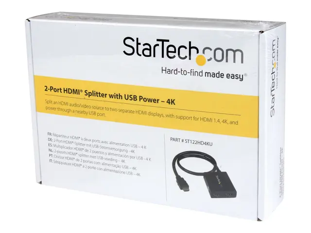 StarTech.com HDMI Cable Splitter - 2 Port 4K 30Hz Powered Audio / ...