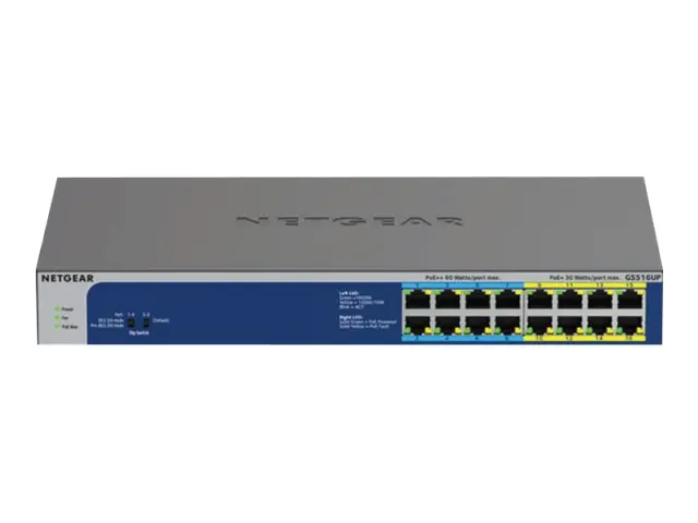 NETGEAR GS516UP - Switch - ikke-styrt - 8 x 10/100/1000 (PoE+) + 8...