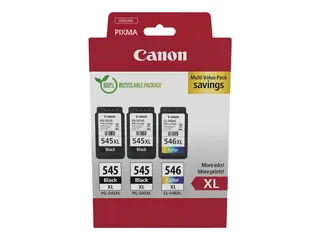 Canon PG-545XL x2 /CL-546XL Multi Pack - 3-pack Høy ytelse - svart, farge (cyan, magenta, gul) - original - hengeboks - blekkpatron - for PIXMA TR4551, TR4650, TR4651, TS3350, TS3351, TS3352, TS3355, TS3450, TS3451, TS3452