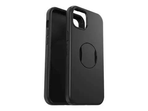 OtterBox OtterGrip Symmetry Series - Baksidedeksel for mobiltelefon MagSafe-samsvar - polykarbonat, syntetisk gummi - svart - for Apple iPhone 14 Plus, 15 Plus