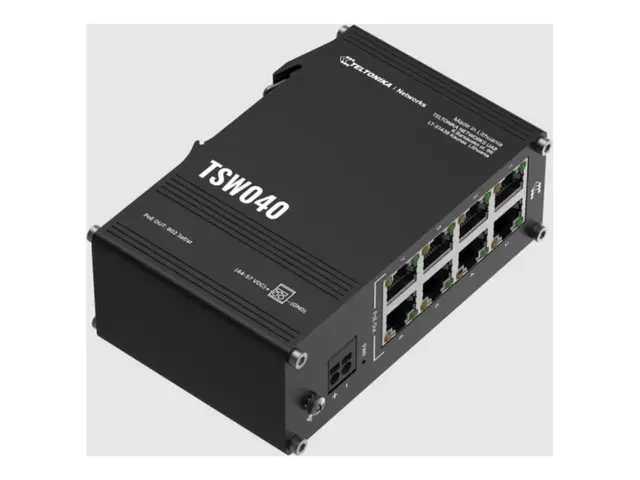 Teltonika TSW040 - Switch Styrt 8 x 10/100 (PoE+) DIN-skinnemonter...