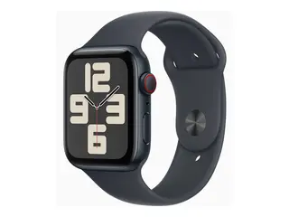 Apple Watch SE (GPS + Cellular) - 2. generasjon 44 mm - midnattsaluminium - smartklokke med sportsb&#229;nd - fluorelastomer - midnatt - b&#229;ndbredde: S/M - 32 GB - LTE, Wi-Fi 4, Bluetooth - 4G - 33 g