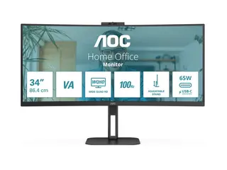 AOC Value-line CU34V5CW/BK - V5 series - LED-skjerm kurvet - 34" - 3440 x 1440 WQHD @ 100 Hz - VA - 300 cd/m² - 3000:1 - 4 ms - HDMI, DisplayPort, USB-C - høyttalere - svart