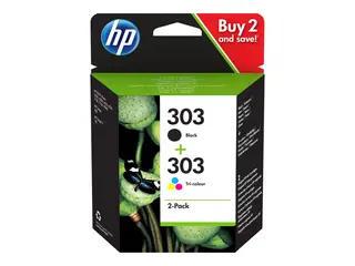 HP 303 - 2-pack - pigmentert svart, farge (cyan, magenta, gul) original - blekkpatron